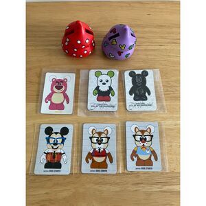 Disney Vinylmation Lot of 6 Cards & 2 Cupcake Hat Accessories